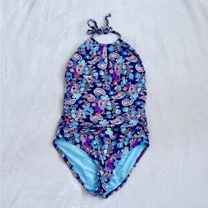 Liz Claiborne Blue and Pink One Piece Swimsuit